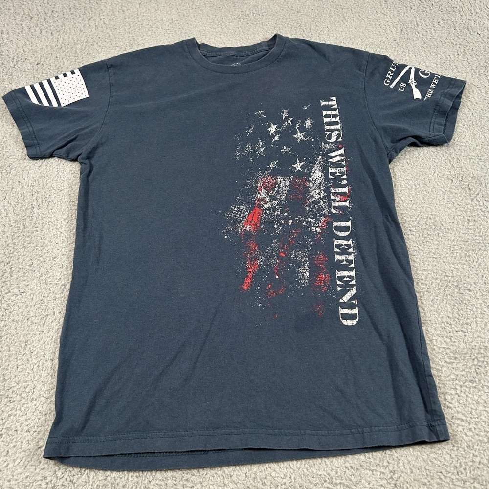 Grunt Style Shirt Mens Small‎ Blue This We'll Defend American Flag Patriotic Tee